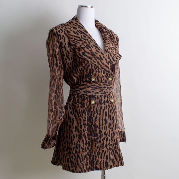 Vintage 90’s Sheer Sleeve Blazer Leopard Print Dress - Picture 5 of 6